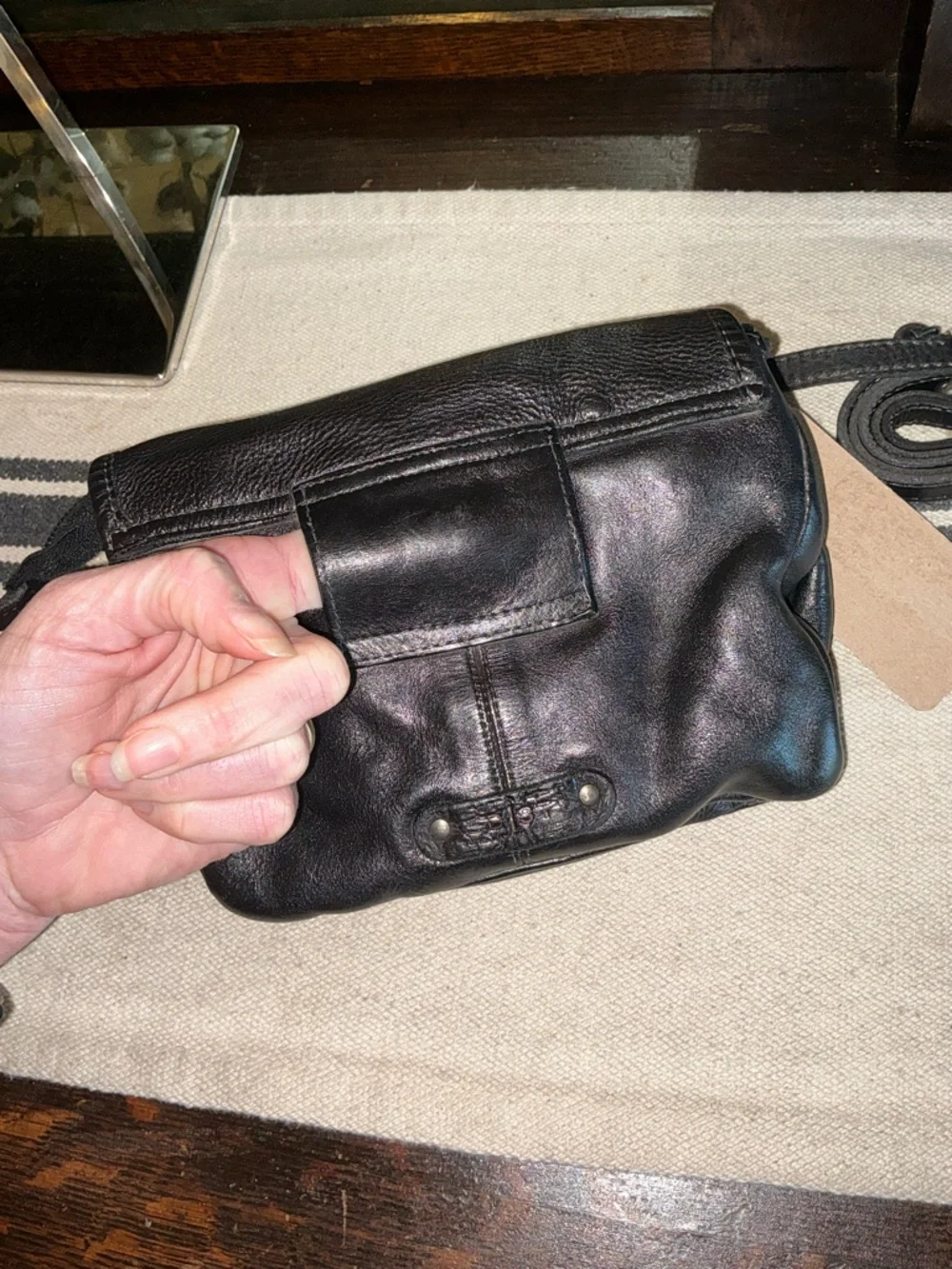 NWT Bed Stu Leather Ziggy Clutch Crossbody Belt Bag Black DD Retail $185